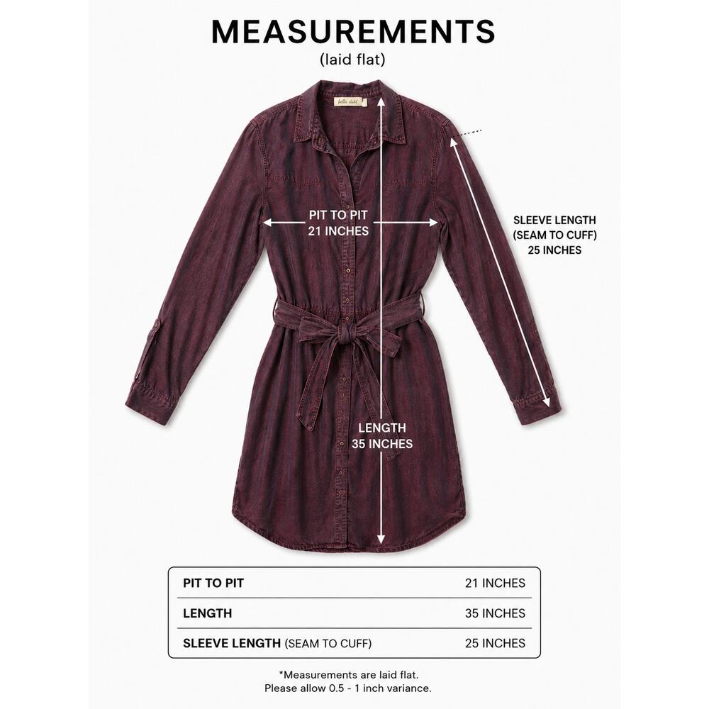 Bella Dahl Tencel Belted Shirt Dress Pinot Noir Burgundy Size M - Picture 6 of 6